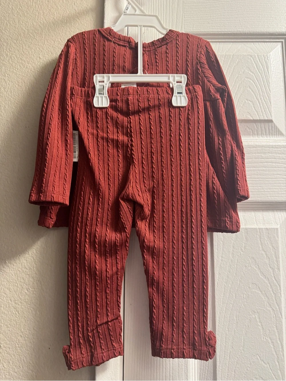 Mini Bean Girls' Ribbed Two-Piece Pajama Set in Rust